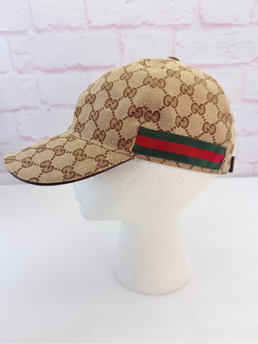 Authentic Gucci Classic Web Sherry Line Khaki GG Baseball Hat
